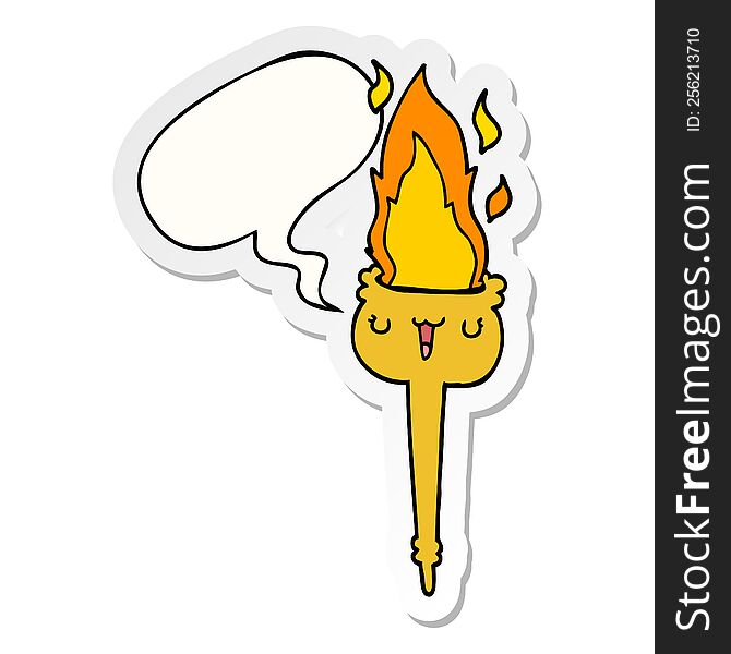 cartoon flaming torch with speech bubble sticker