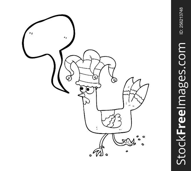Speech Bubble Cartoon Chicken Running In Funny Hat