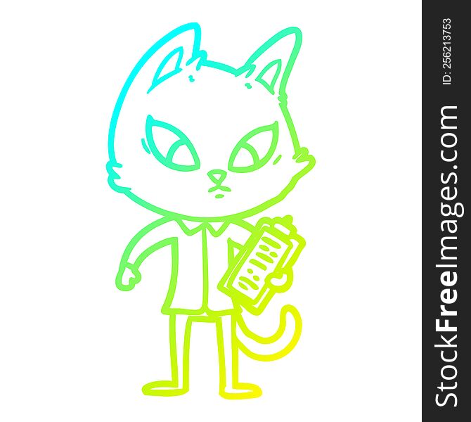 cold gradient line drawing of a confused cartoon business cat