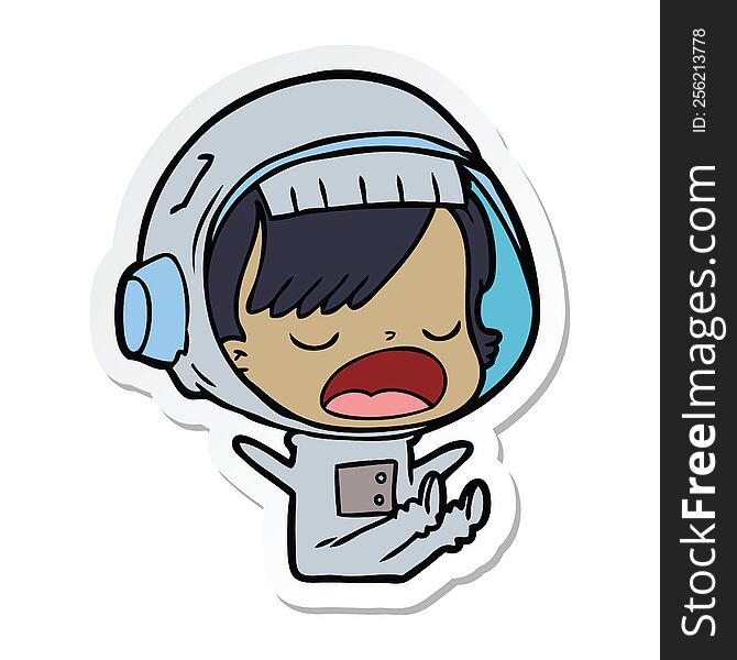 Sticker Of A Cartoon Astronaut Woman Explaining