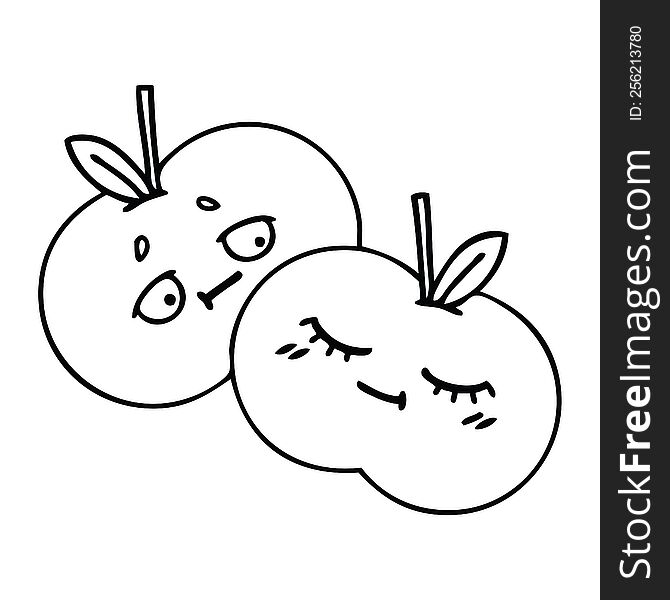 Line Drawing Cartoon Juicy Apple