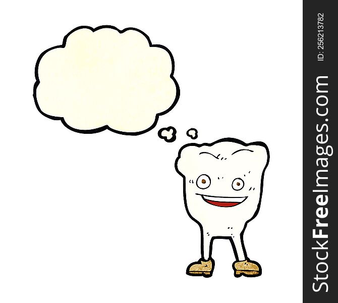 Cartoon Happy Tooth Character With Thought Bubble
