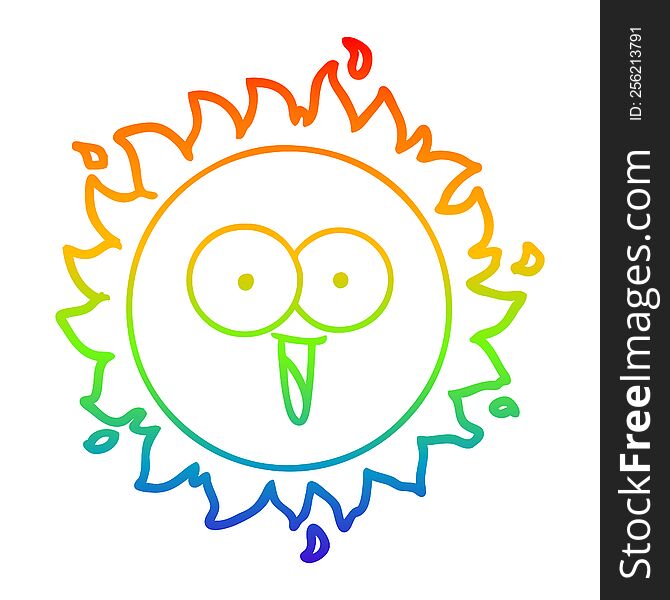 rainbow gradient line drawing of a happy cartoon sun