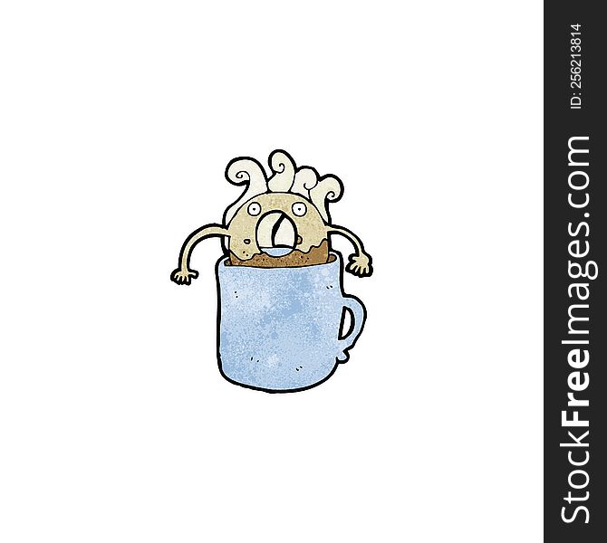 Doughnut In Coffee Cup Cartoon