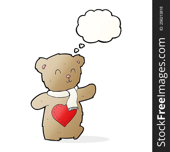 cartoon teddy bear with love heart with thought bubble