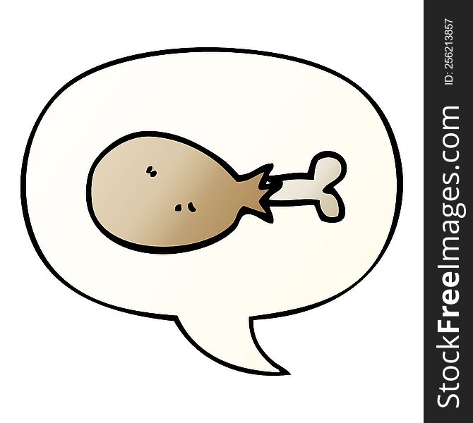 Cartoon Cooked Chicken Leg And Speech Bubble In Smooth Gradient Style