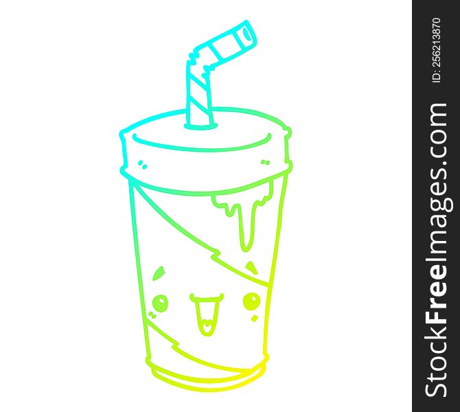 cold gradient line drawing of a cute cartoon soda