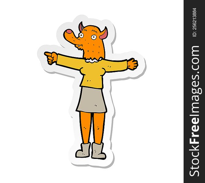 Sticker Of A Cartoon Pointing Fox Woman