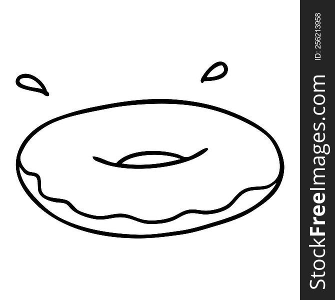 hand drawn line drawing doodle of an iced ring donut