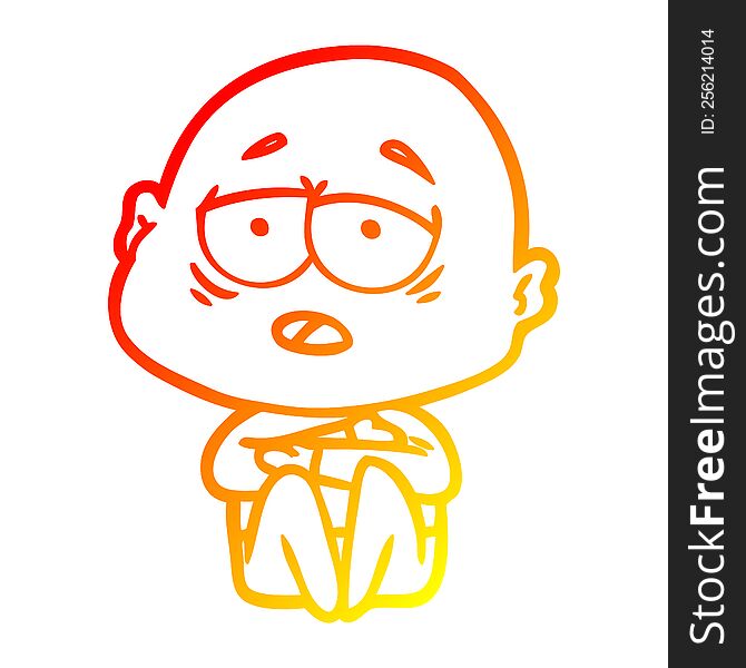 Warm Gradient Line Drawing Cartoon Tired Bald Man