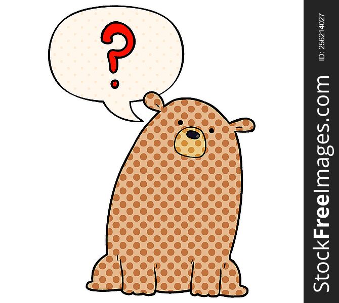 Cartoon Curious Bear And Speech Bubble In Comic Book Style