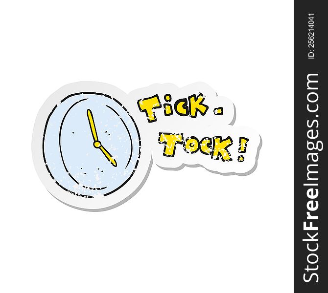 Retro Distressed Sticker Of A Cartoon Ticking Clock