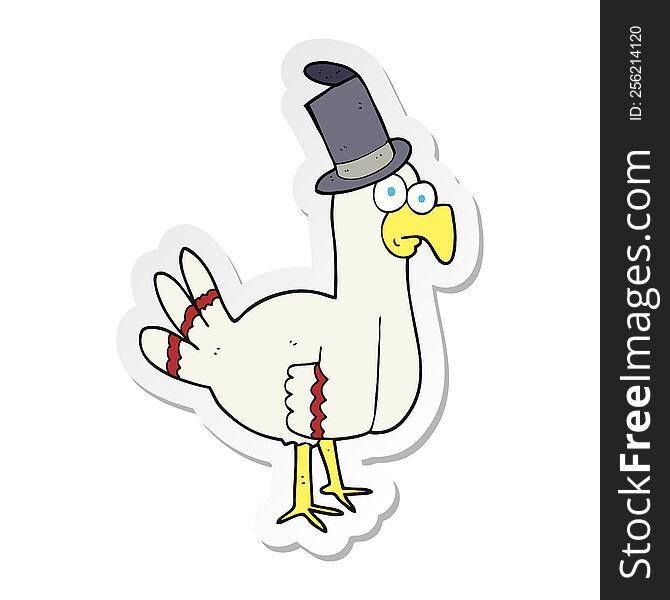 sticker of a cartoon bird wearing top hat