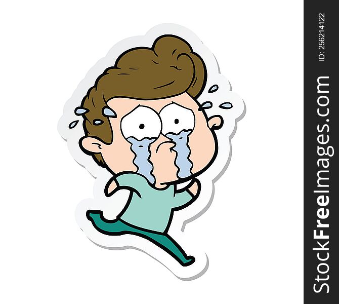 sticker of a cartoon crying man running