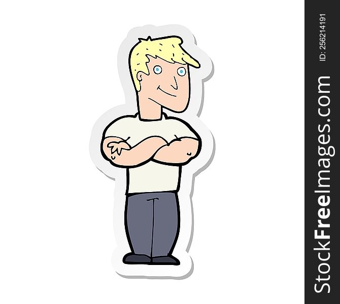 Sticker Of A Cartoon Muscular Man