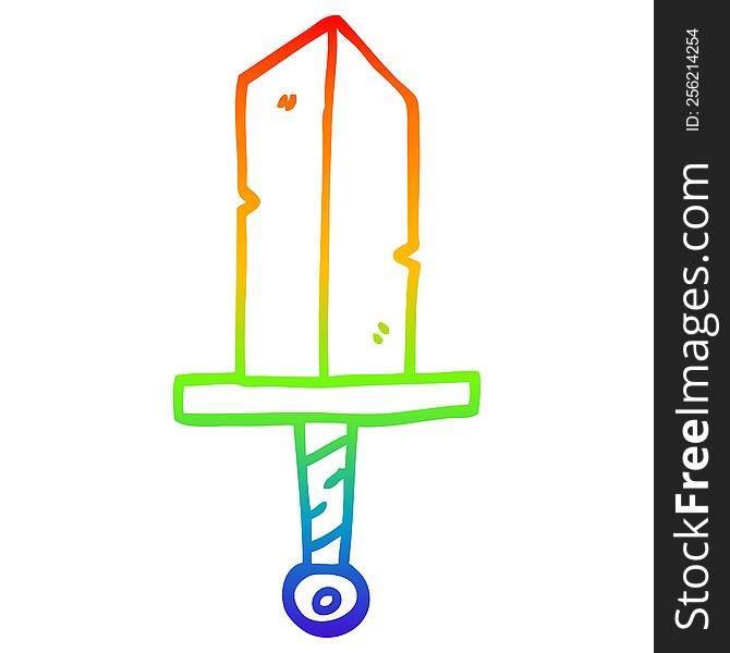 Rainbow Gradient Line Drawing Cartoon Golden Dagger