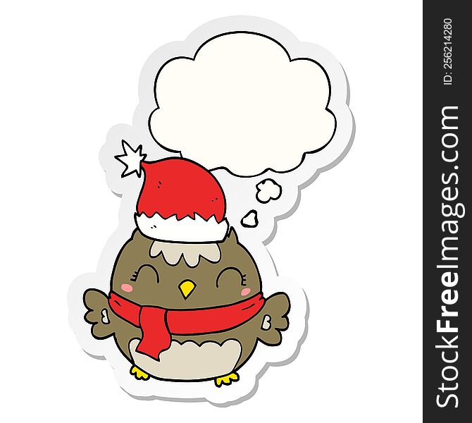 cute christmas owl with thought bubble as a printed sticker
