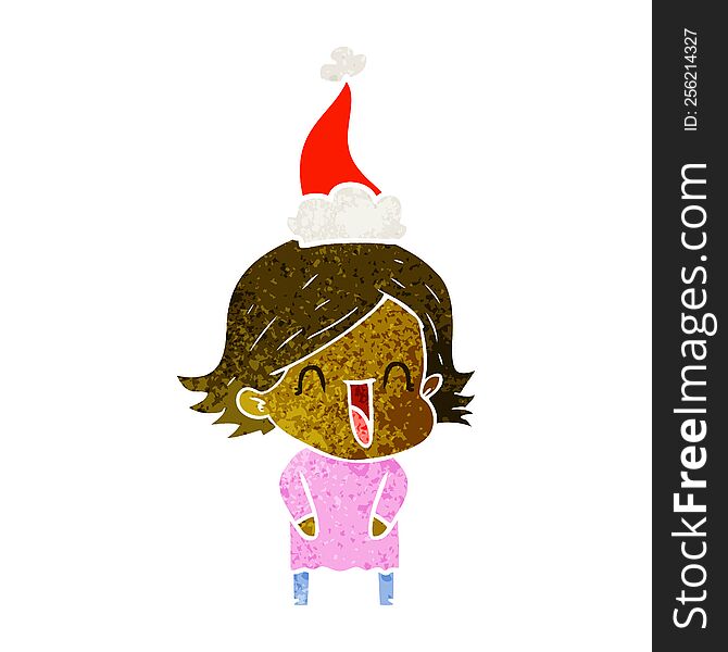 Retro Cartoon Of A Laughing Woman Wearing Santa Hat