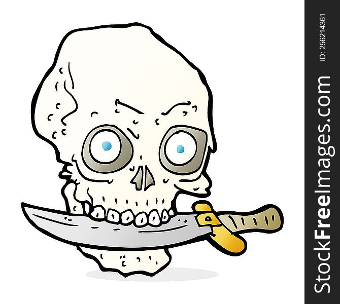 Cartoon Pirate Skull With Knife In Teeth