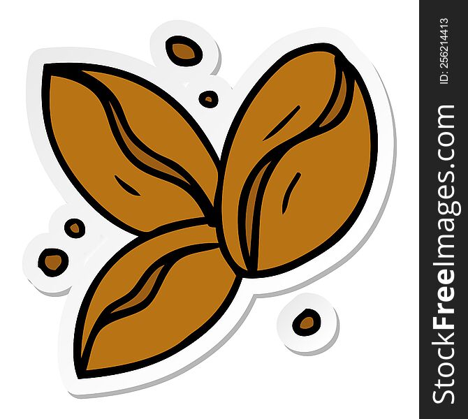 Sticker Cartoon Doodle Of Three Coffee Beans