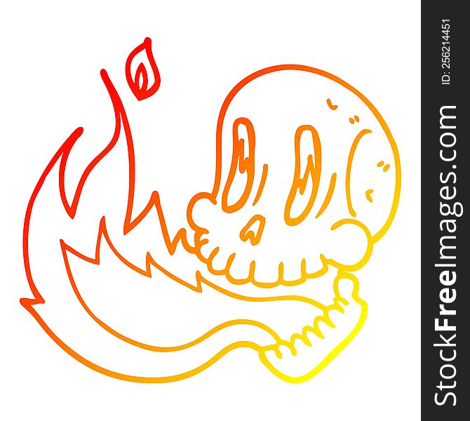 Warm Gradient Line Drawing Cartoon Flaming Skull