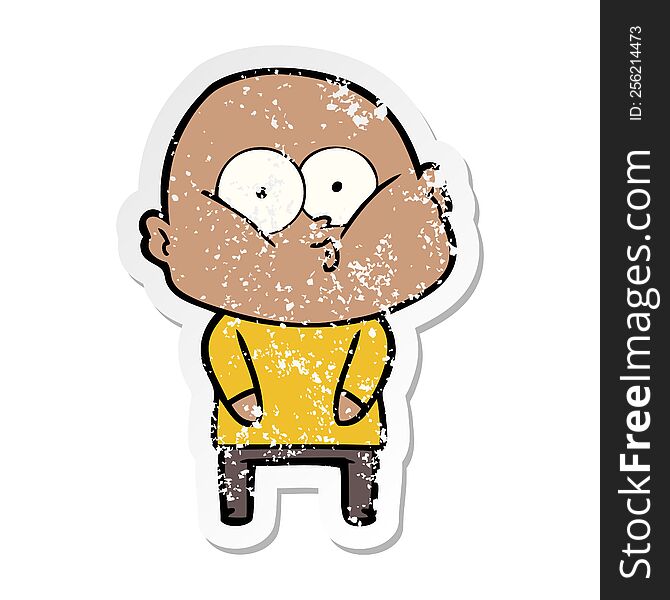 Distressed Sticker Of A Cartoon Bald Man Staring