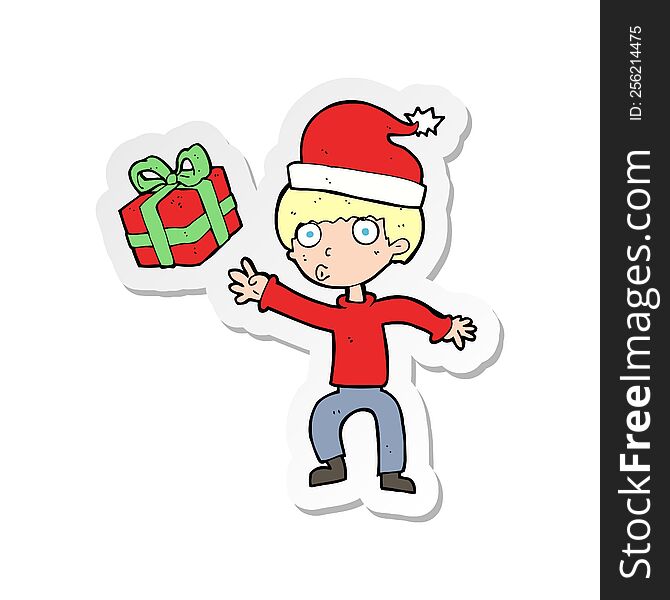 sticker of a cartoon boy with present