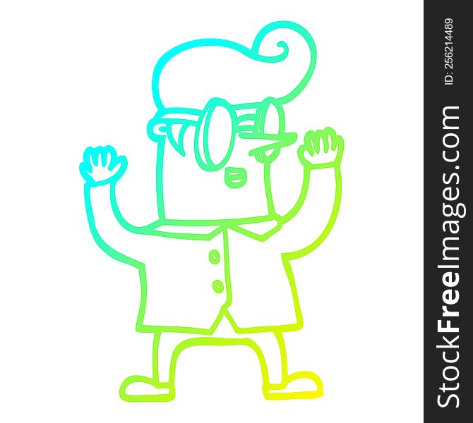 cold gradient line drawing of a cartoon nerd man