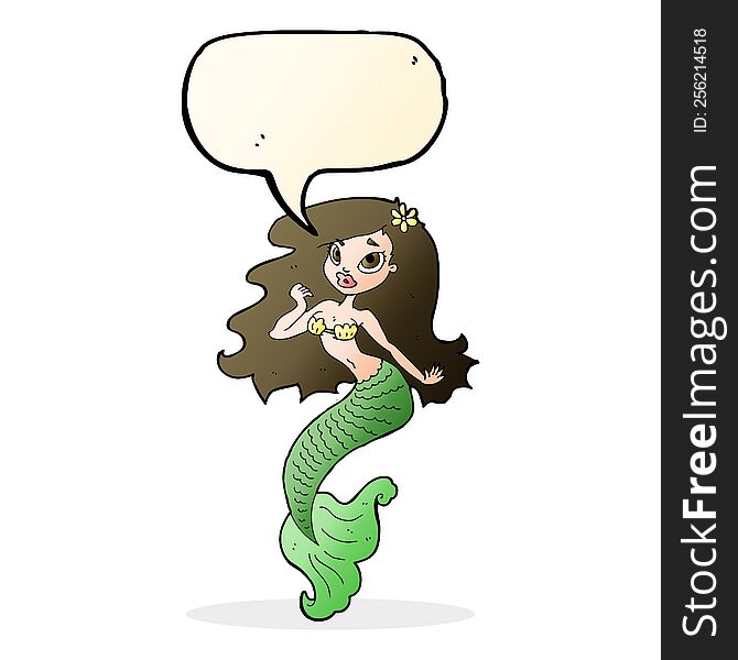 cartoon pretty mermaid with speech bubble