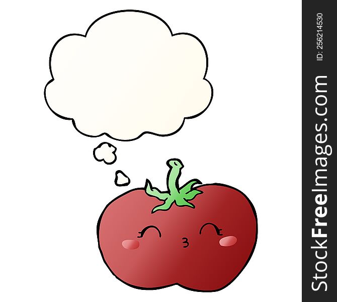 cartoon tomato with thought bubble in smooth gradient style