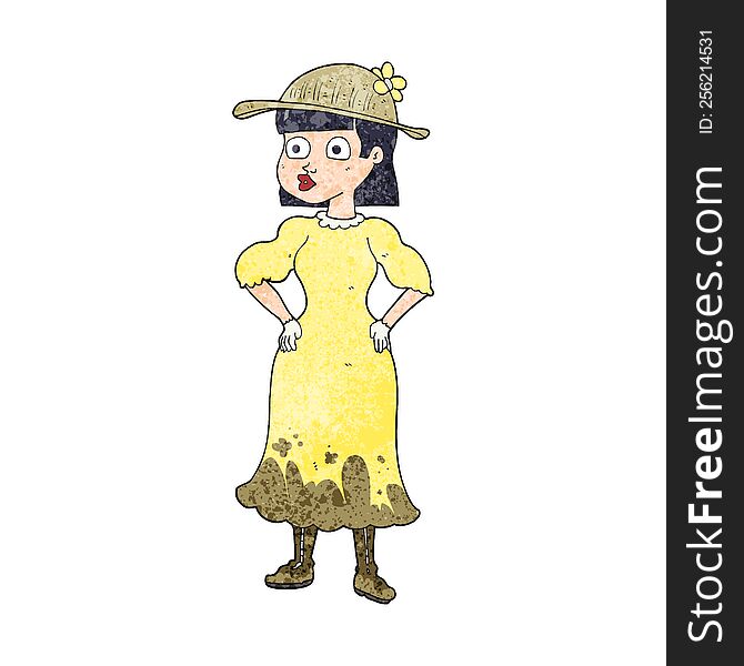 Textured Cartoon Woman In Muddy Dress