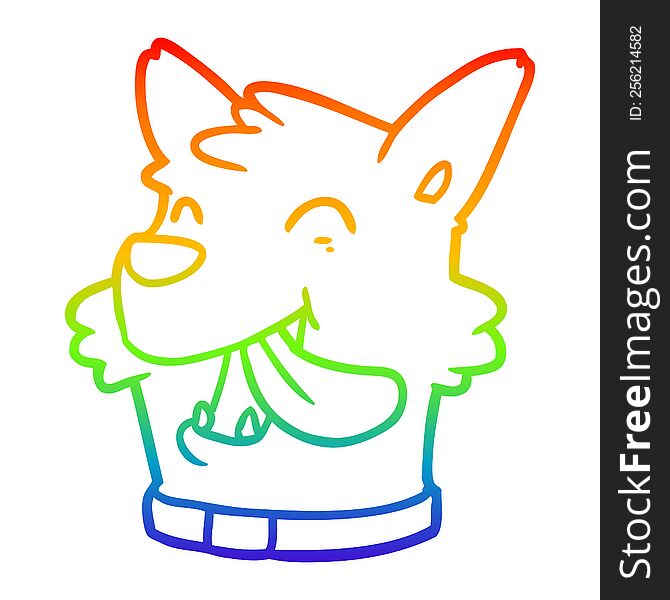 rainbow gradient line drawing of a cartoon happy dog face