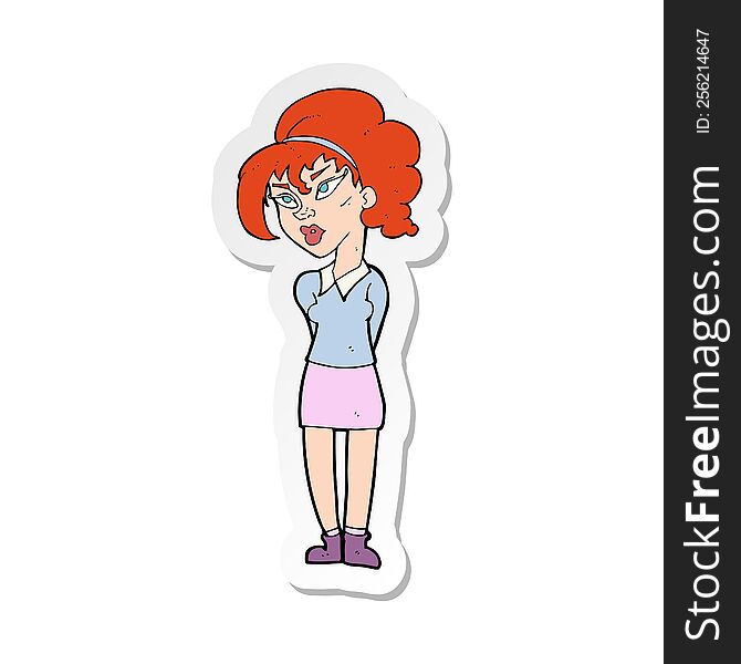 sticker of a cartoon pretty girl tilting head