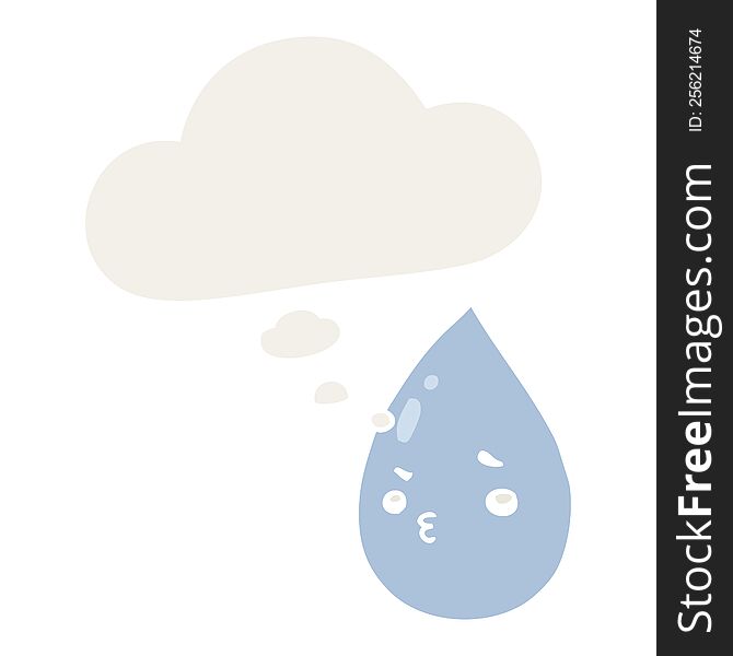 cartoon cute raindrop with thought bubble in retro style