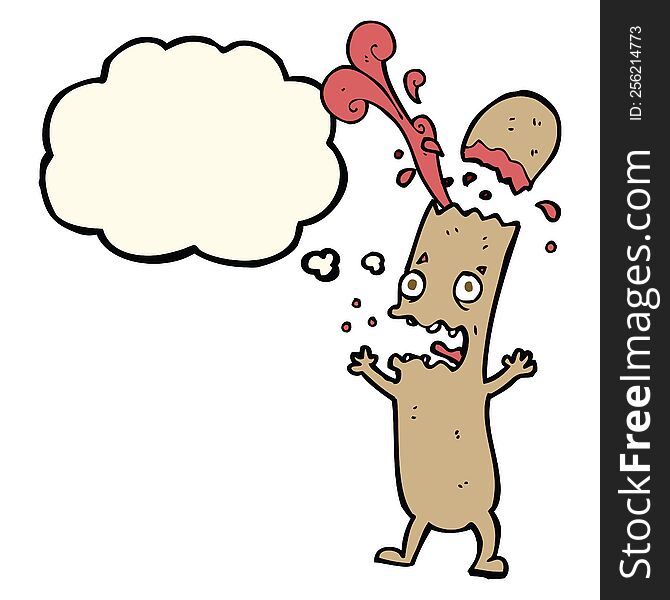 cartoon undercooked sausage with thought bubble