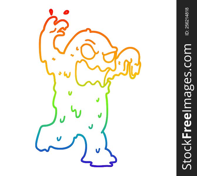 Rainbow Gradient Line Drawing Cartoon Slime Monster