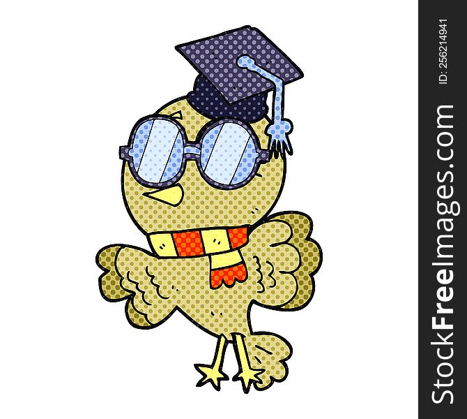 Cute Comic Book Style Cartoon Well Educated Bird