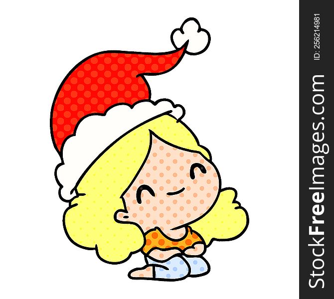 hand drawn christmas cartoon of kawaii girl