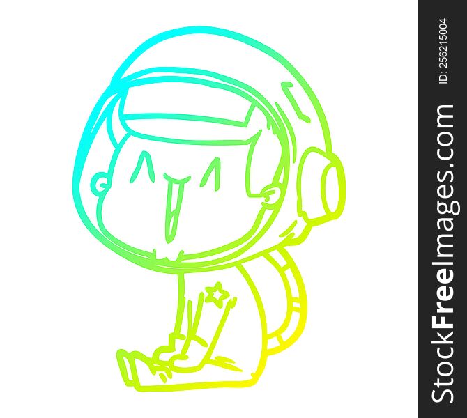 Cold Gradient Line Drawing Happy Cartoon Astronaut Sitting