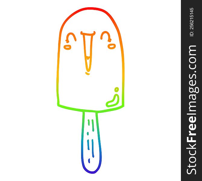 Rainbow Gradient Line Drawing Cartoon Happy Ice Lolly