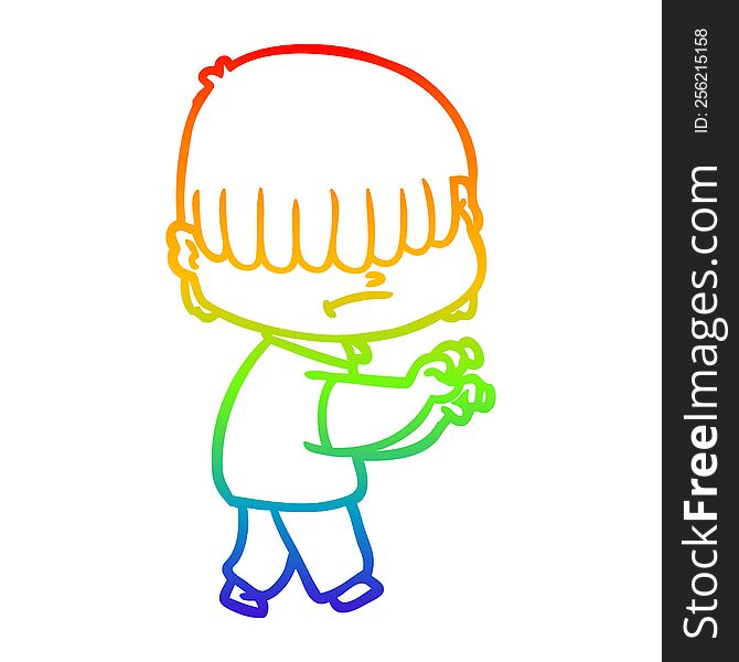 Rainbow Gradient Line Drawing Cartoon Boy With Untidy Hair