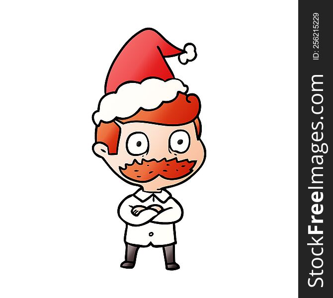Gradient Cartoon Of A Man With Mustache Shocked Wearing Santa Hat