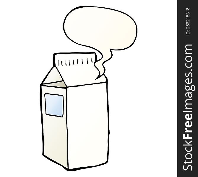 cartoon milk carton with speech bubble in smooth gradient style
