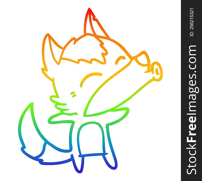 rainbow gradient line drawing of a cartoon howling wolf