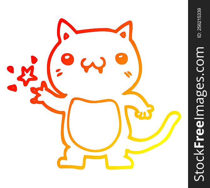 warm gradient line drawing of a cartoon cat scratching