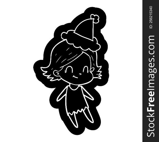 quirky cartoon icon of a friendly girl wearing santa hat