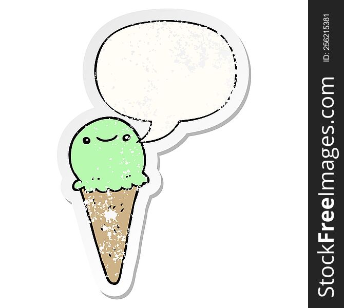 Cartoon Ice Cream And Speech Bubble Distressed Sticker