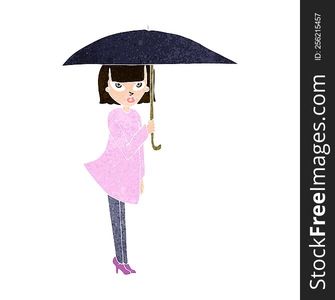 cartoon woman with umbrella