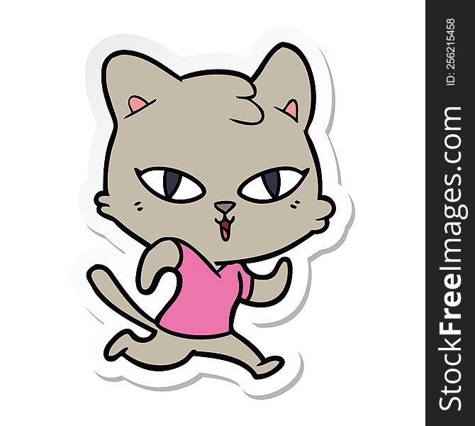 sticker of a cartoon cat out for a run