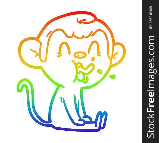 rainbow gradient line drawing of a crazy cartoon monkey sitting